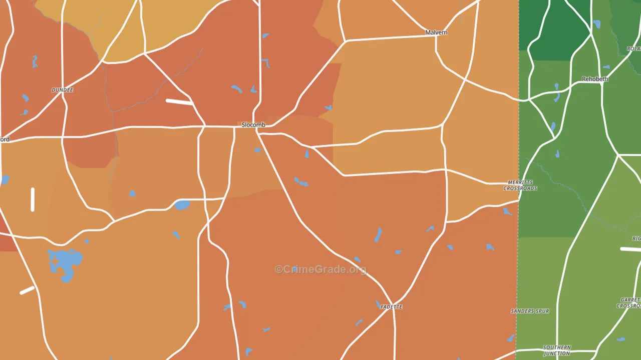 Slocomb, AL Map of Robbery Rates