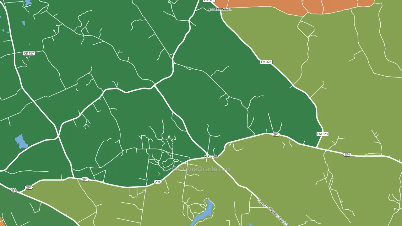 Slocum, TX Map of Robbery Rates