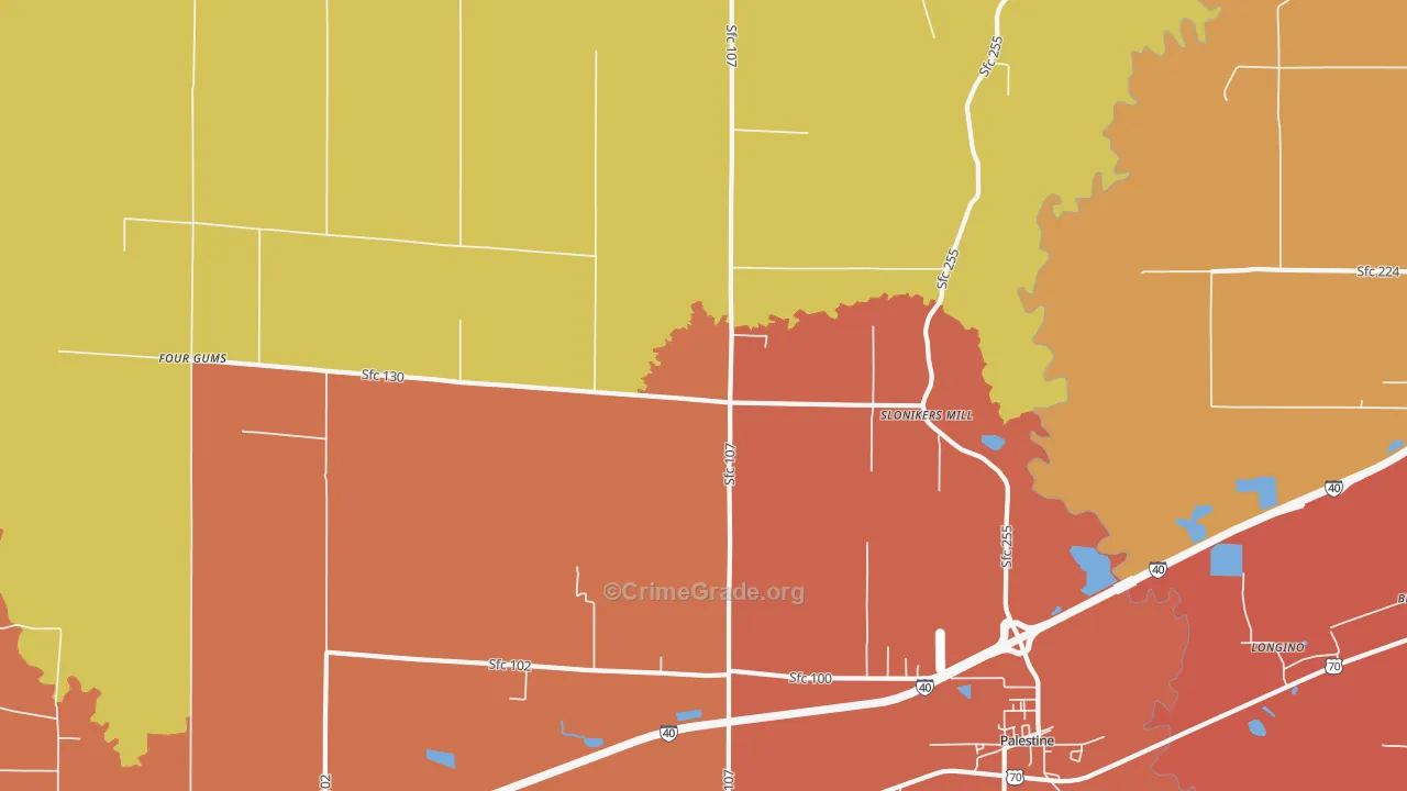 Slonikers Mill, AR Map of Robbery Rates