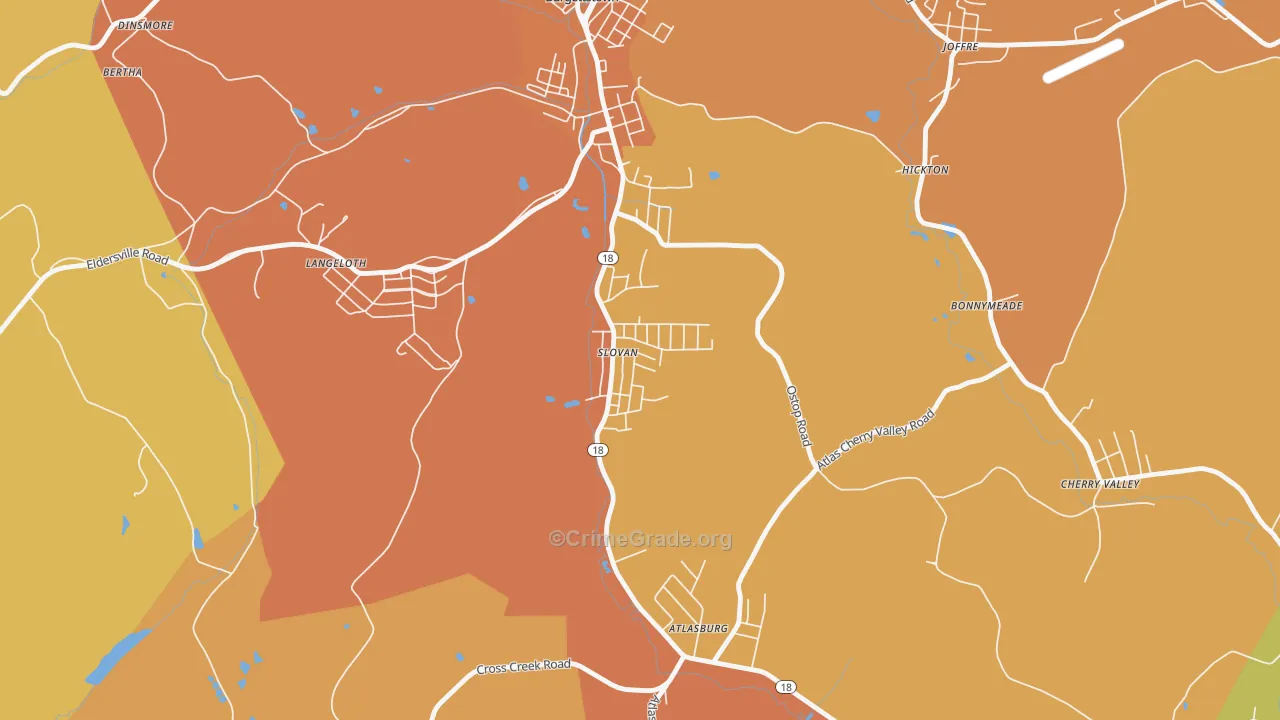 Slovan, PA Map of Robbery Rates