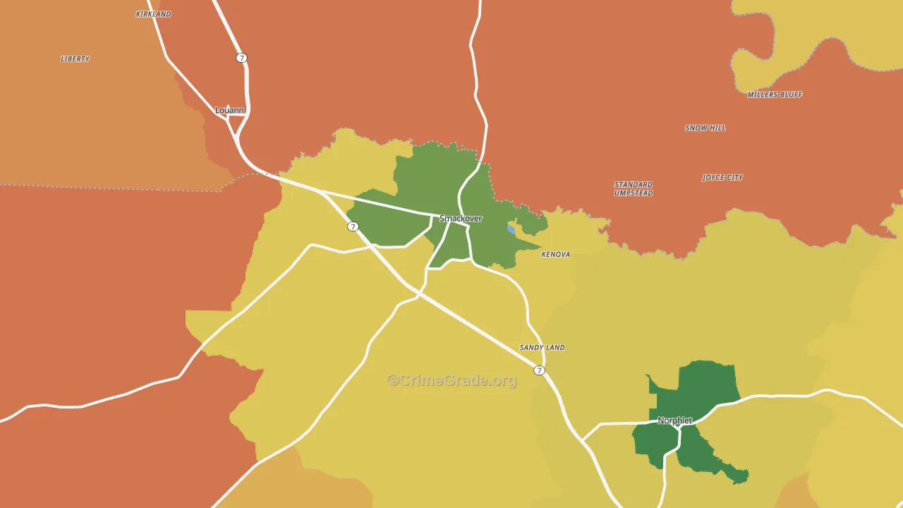 Smackover, AR Map of Robbery Rates