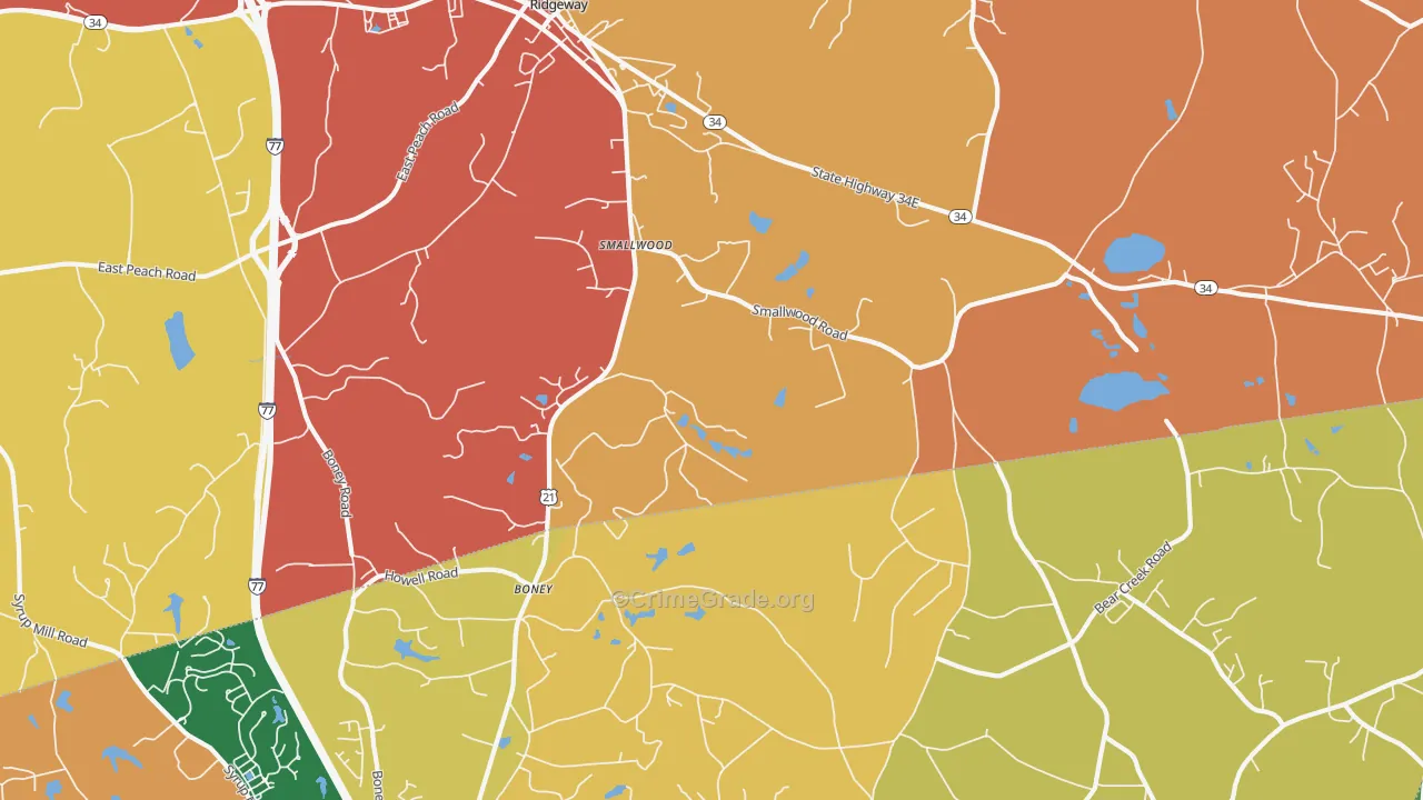 Smallwood, SC Map of Robbery Rates