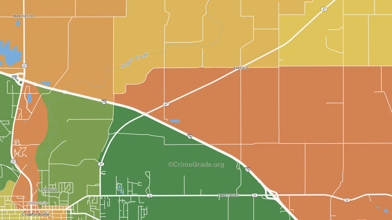 Smartsburg, IN Map of Robbery Rates