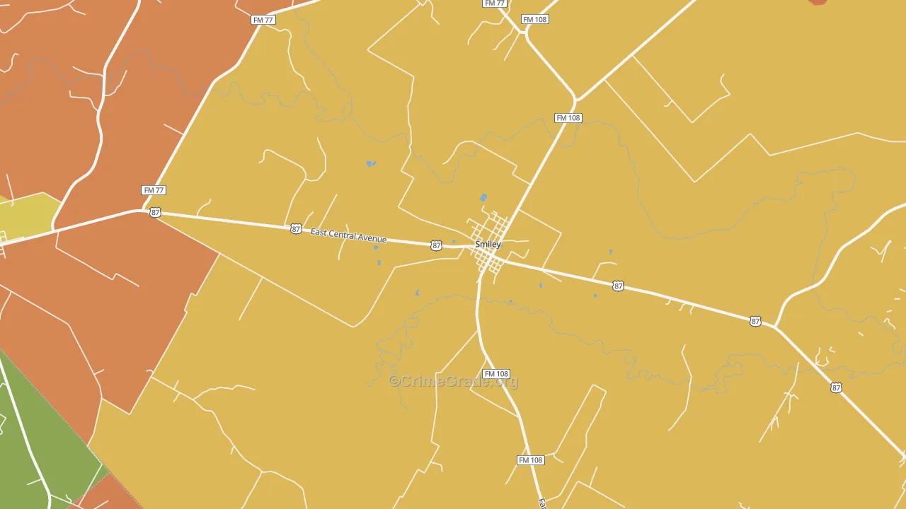 Smiley, TX Map of Robbery Rates