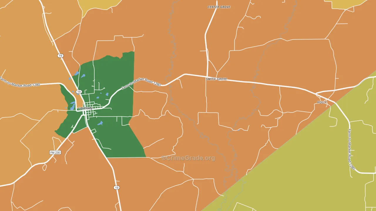 Smith Grove, TX Map of Robbery Rates