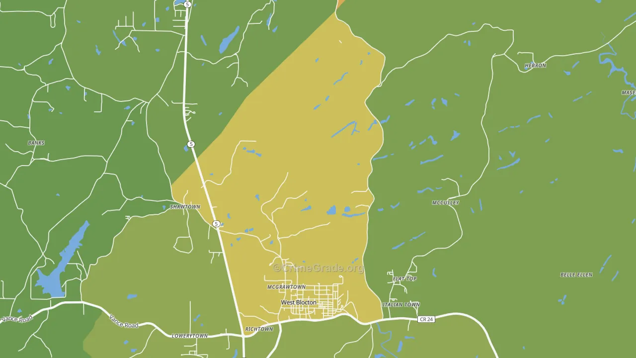 Smith Hill, AL Map of Robbery Rates