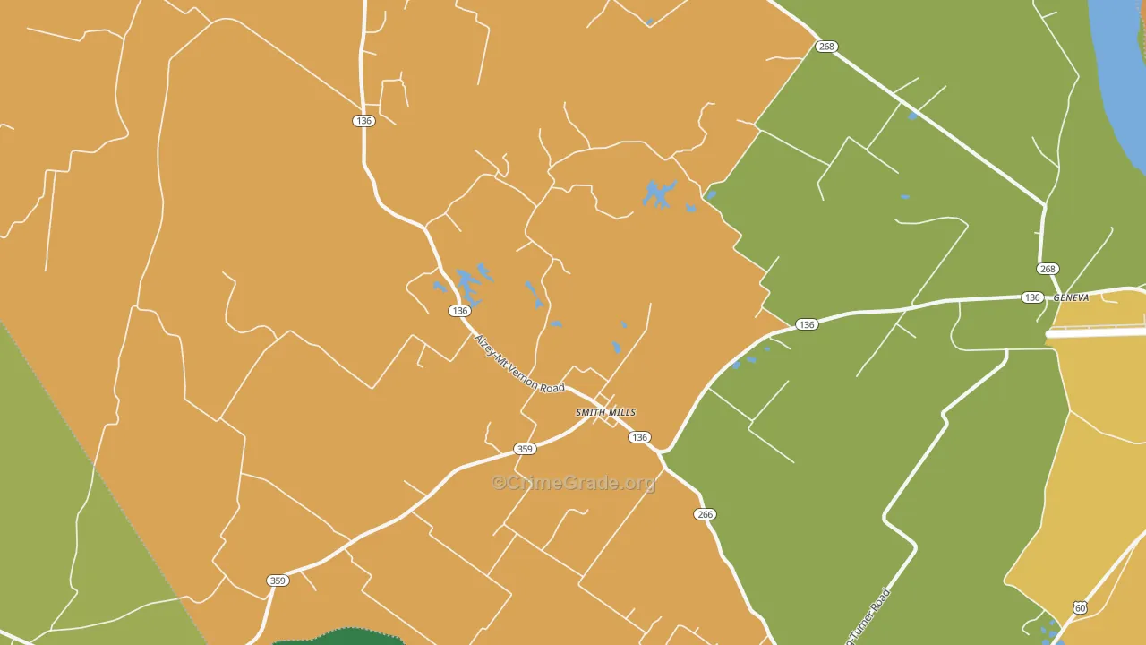 Smith Mills, KY Map of Robbery Rates