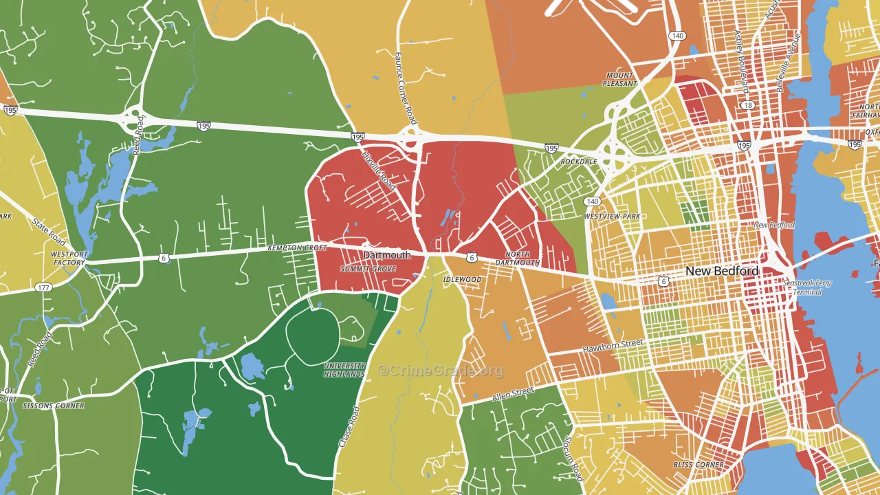 Smith Mills, MA Map of Robbery Rates