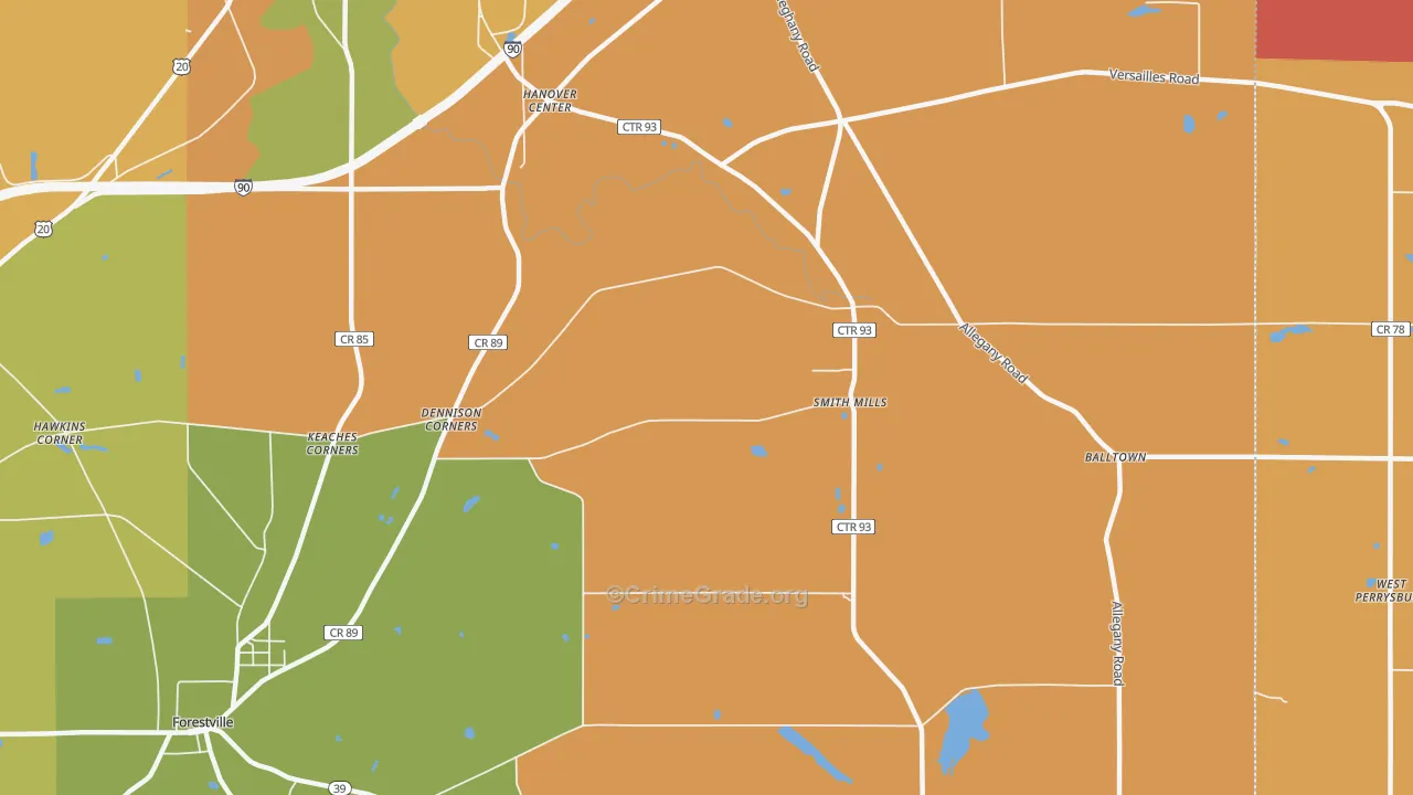 Smith Mills, NY Map of Robbery Rates