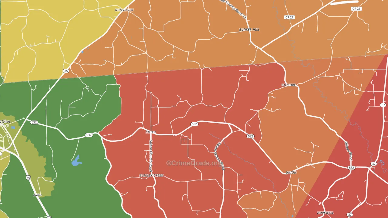 Smith, MS Map of Robbery Rates