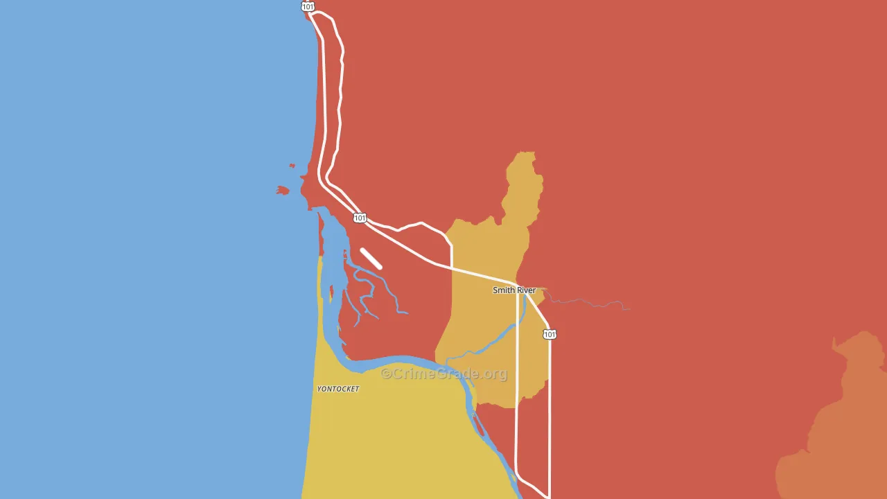 Smith River, CA Map of Robbery Rates