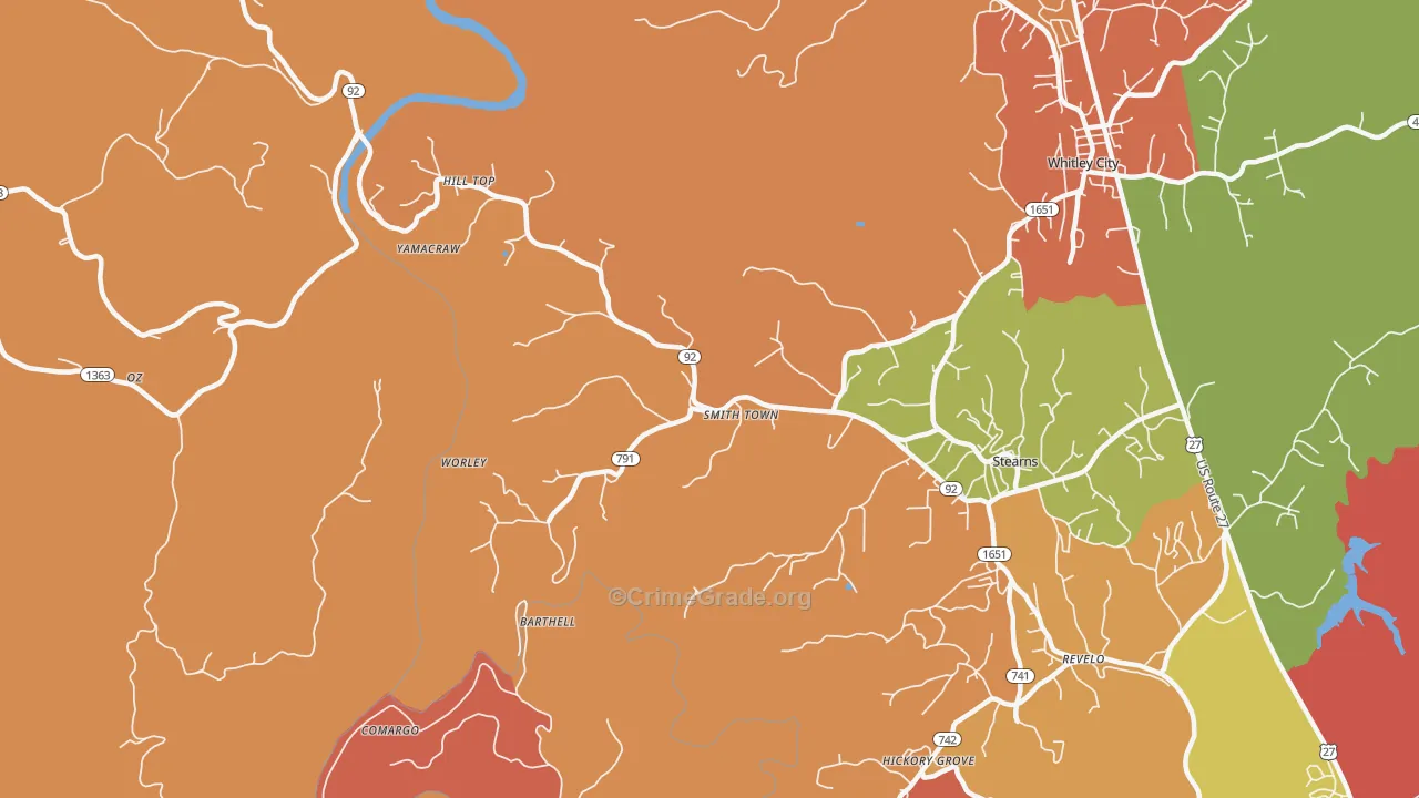 Smith Town, KY Map of Robbery Rates