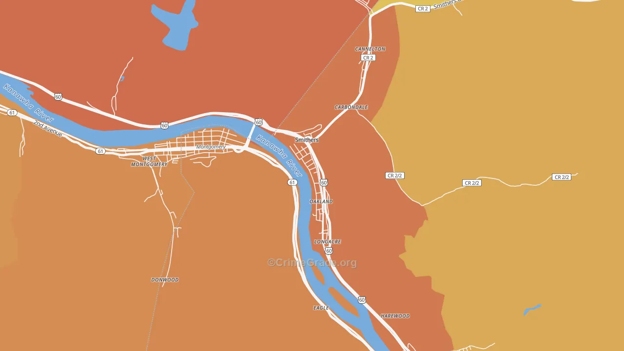 Smithers, WV Map of Robbery Rates