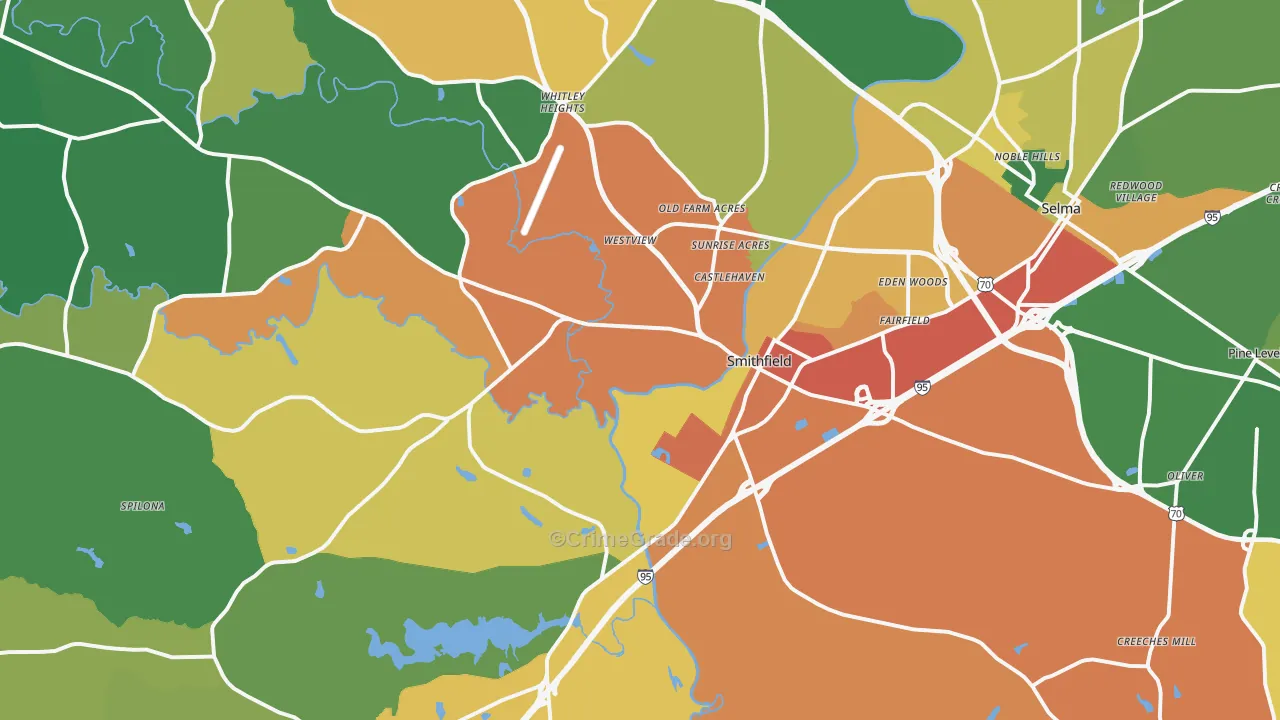 Smithfield, NC Map of Robbery Rates