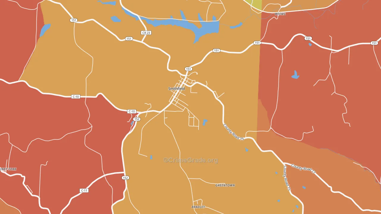 Smithfield, OH Map of Robbery Rates