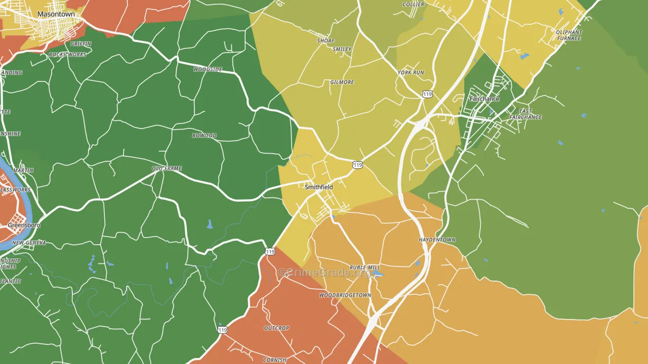 Smithfield, PA Map of Robbery Rates