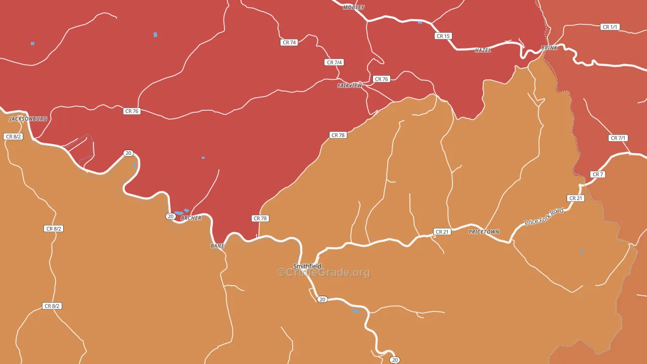 Smithfield, WV Map of Robbery Rates
