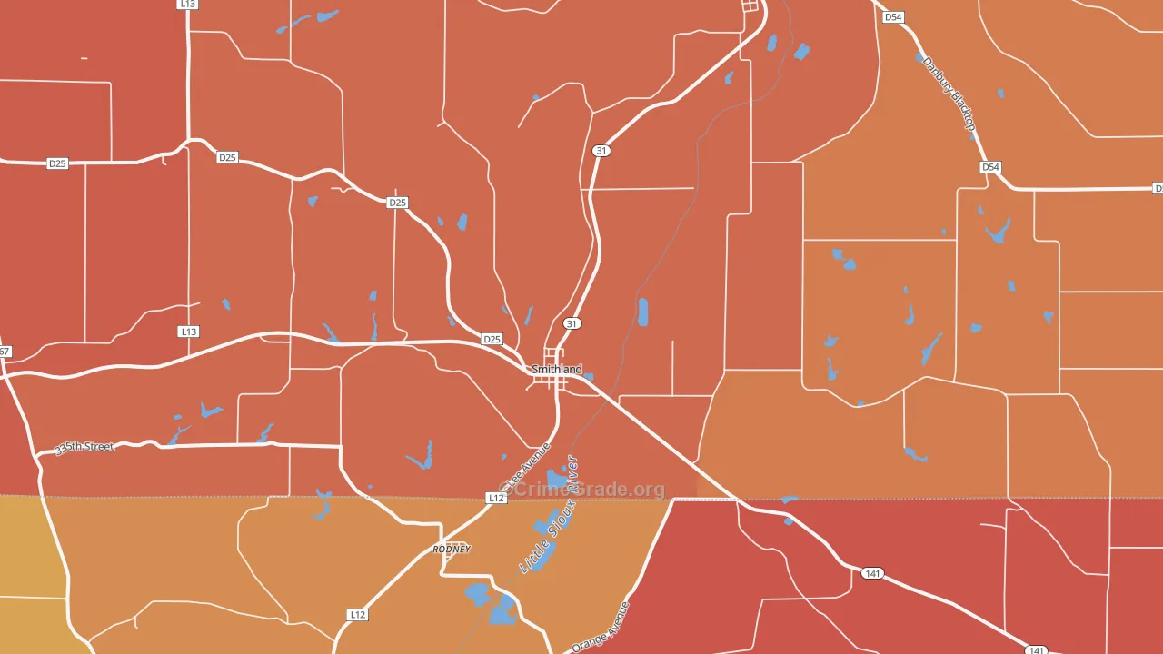 Smithland, IA Map of Robbery Rates