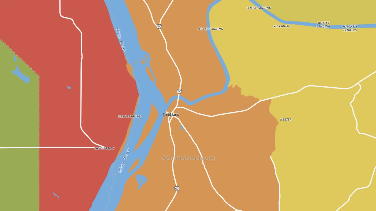 Smithland, KY Map of Robbery Rates