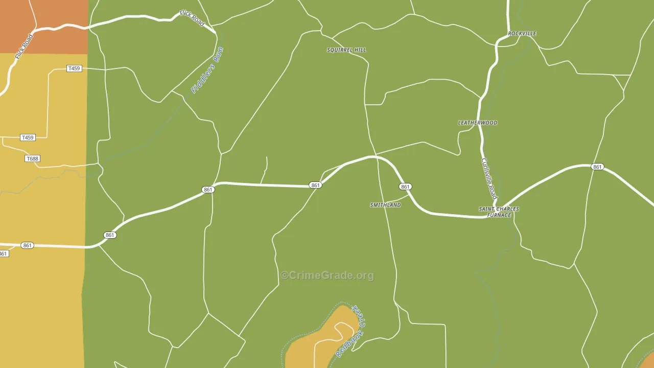 Smithland, PA Map of Robbery Rates
