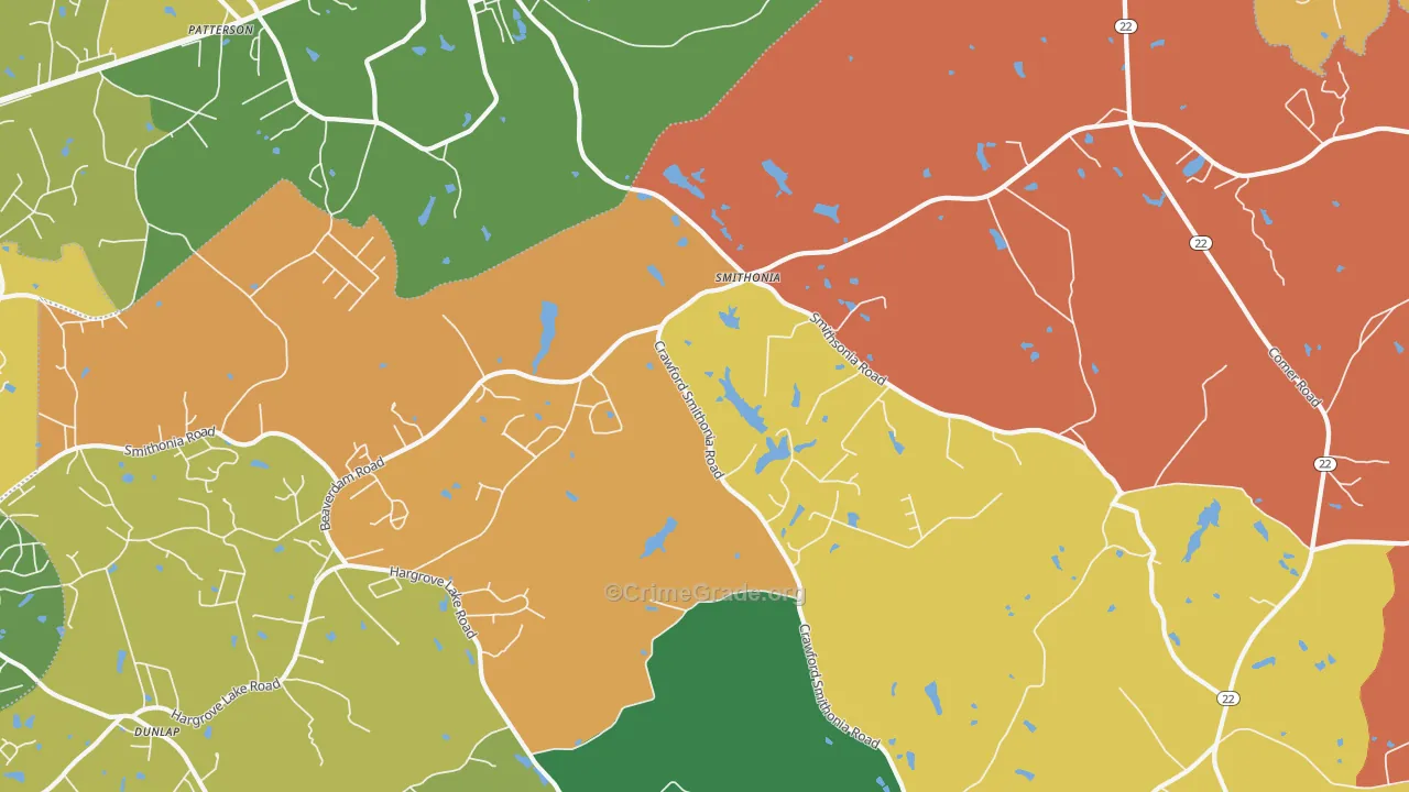 Smithonia, GA Map of Robbery Rates