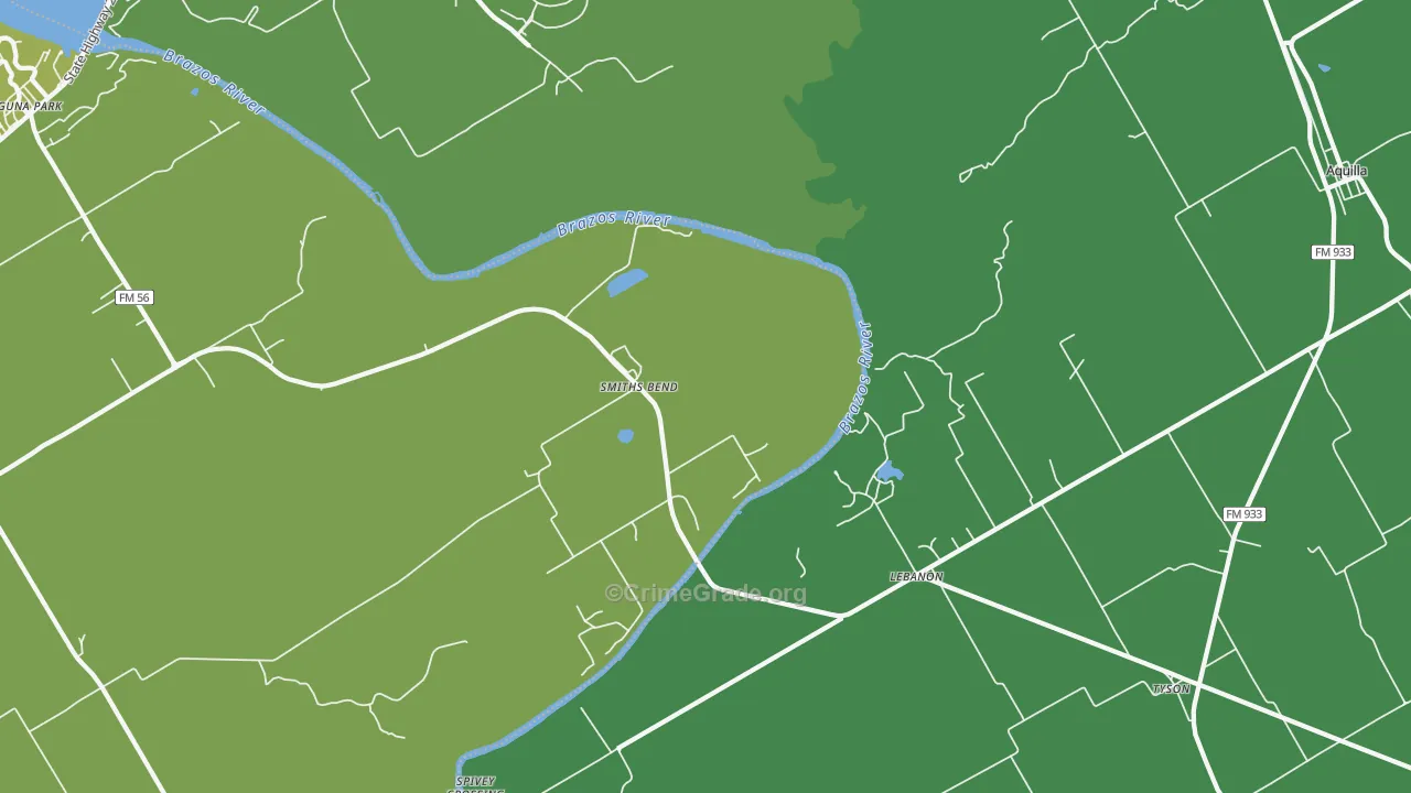 Smiths Bend, TX Map of Robbery Rates