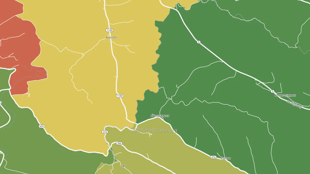 Smiths Creek, KY Map of Robbery Rates