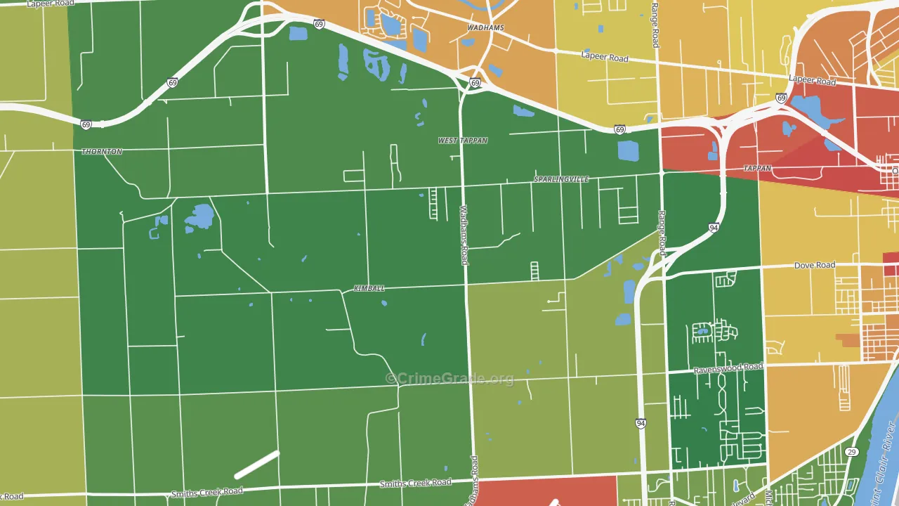 Smiths Creek, MI Map of Robbery Rates