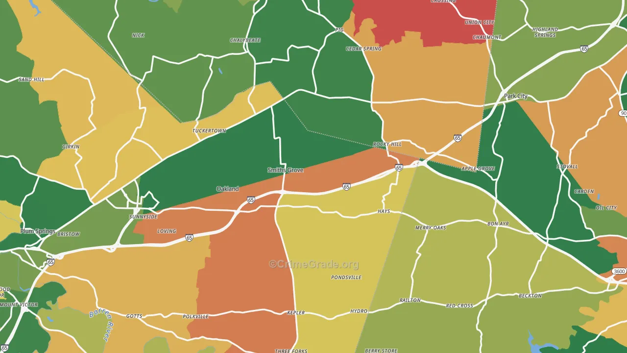 Smiths Grove, KY Map of Robbery Rates