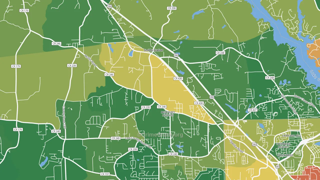 Smiths Station, AL Map of Robbery Rates