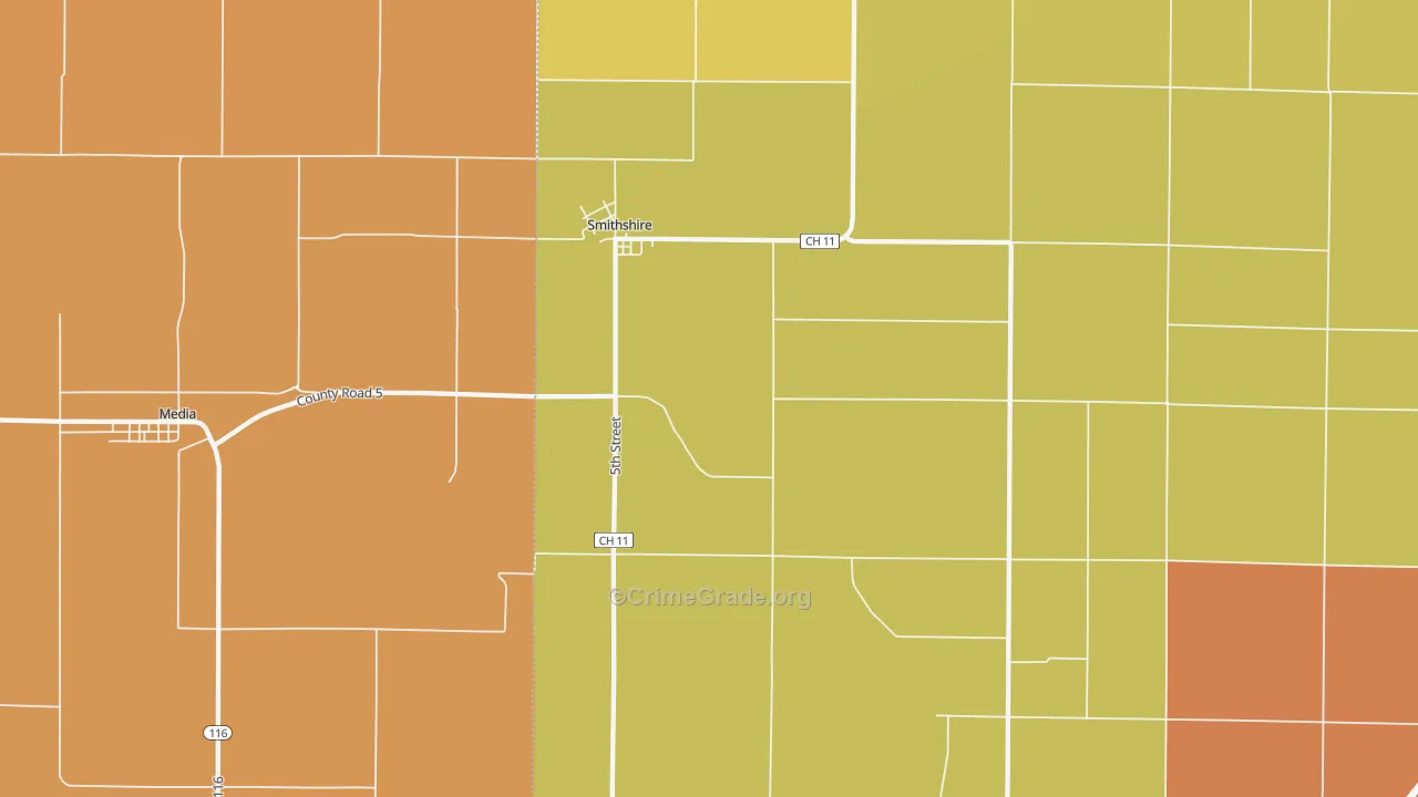 Smithshire, IL Map of Robbery Rates