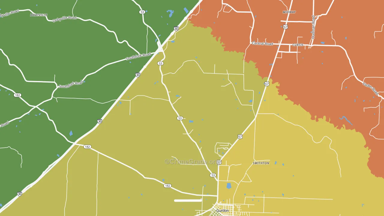 Smithton, AR Map of Robbery Rates