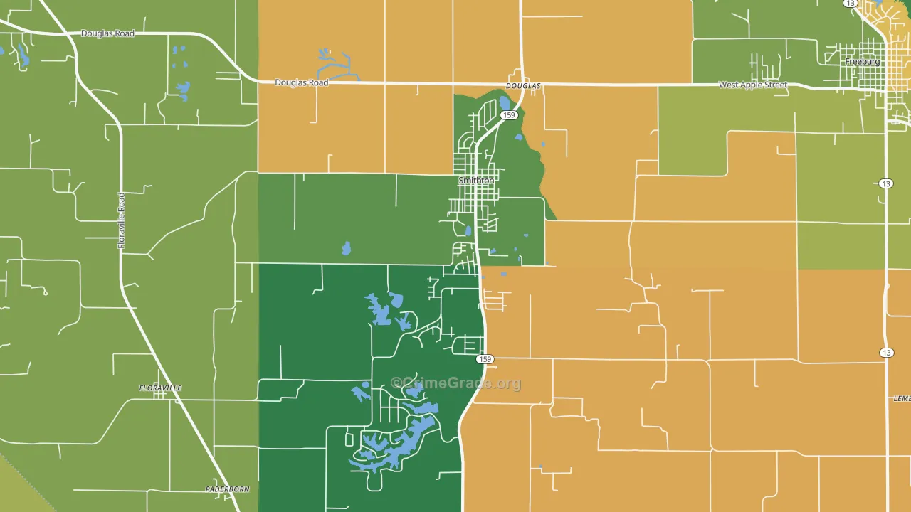 Smithton, IL Map of Robbery Rates