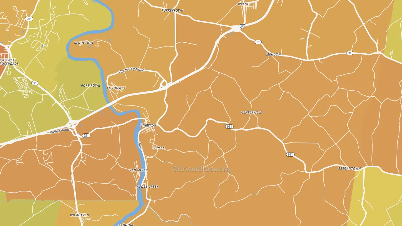 Smithton, PA Map of Robbery Rates