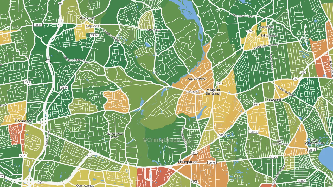 Smithtown, NY Map of Robbery Rates