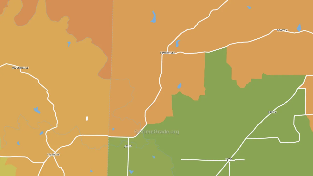 Smithville, AR Map of Robbery Rates