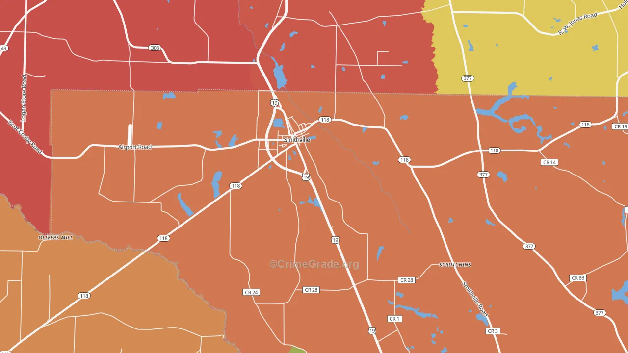 Smithville, GA Map of Robbery Rates