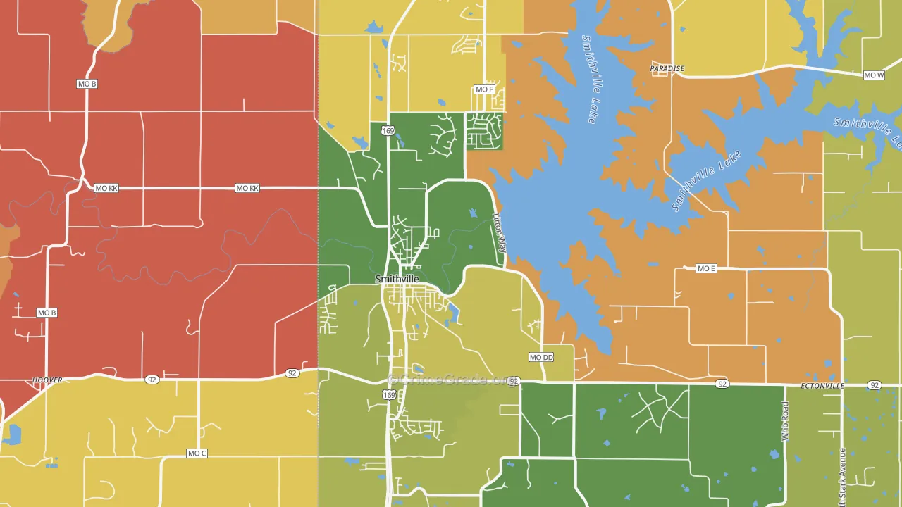 Smithville, MO Map of Robbery Rates