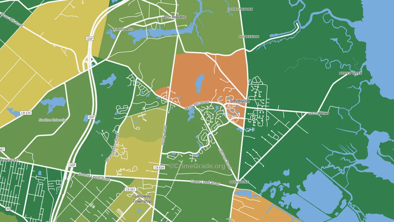 Smithville, NJ Map of Robbery Rates