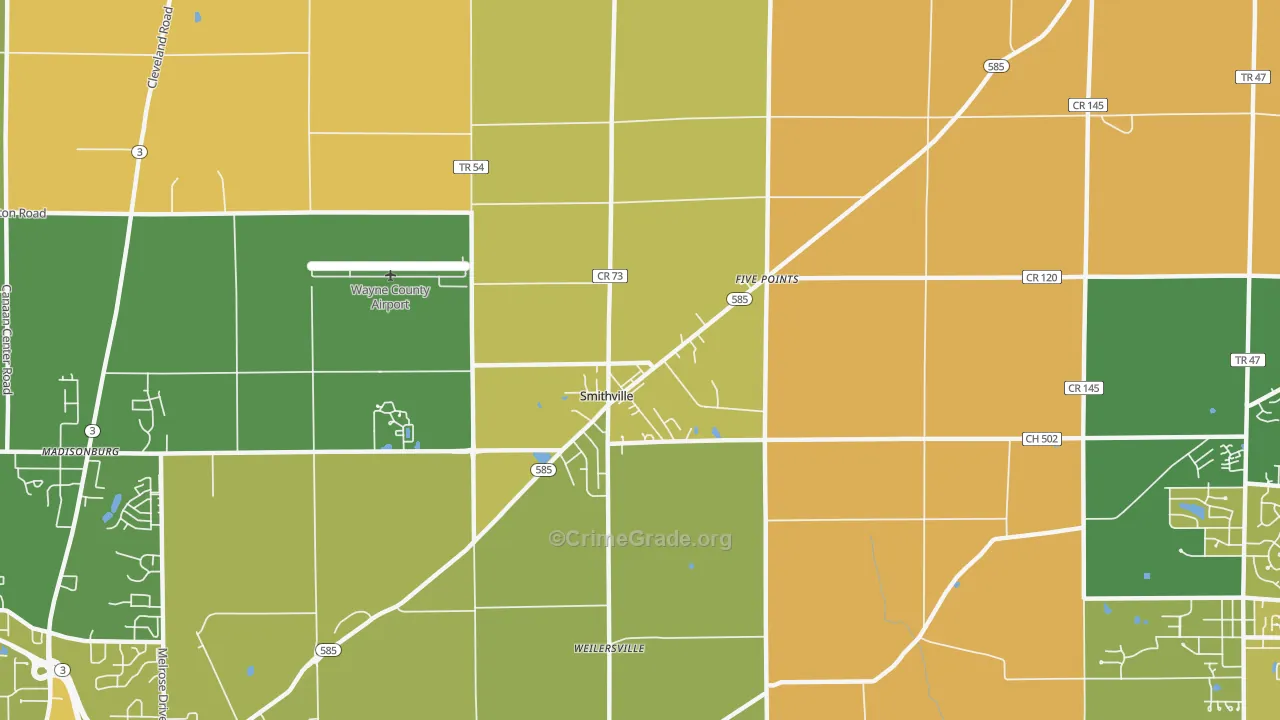 Smithville, OH Map of Robbery Rates