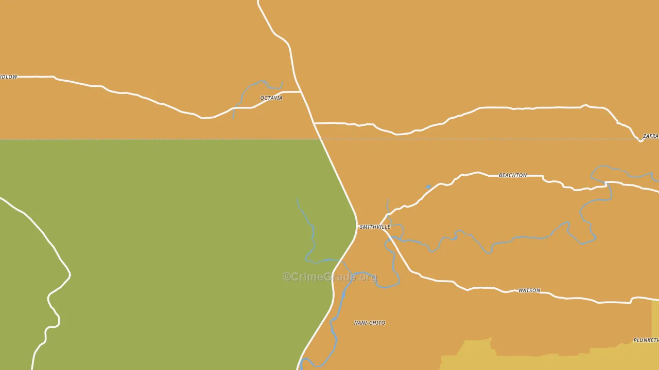 Smithville, OK Map of Robbery Rates