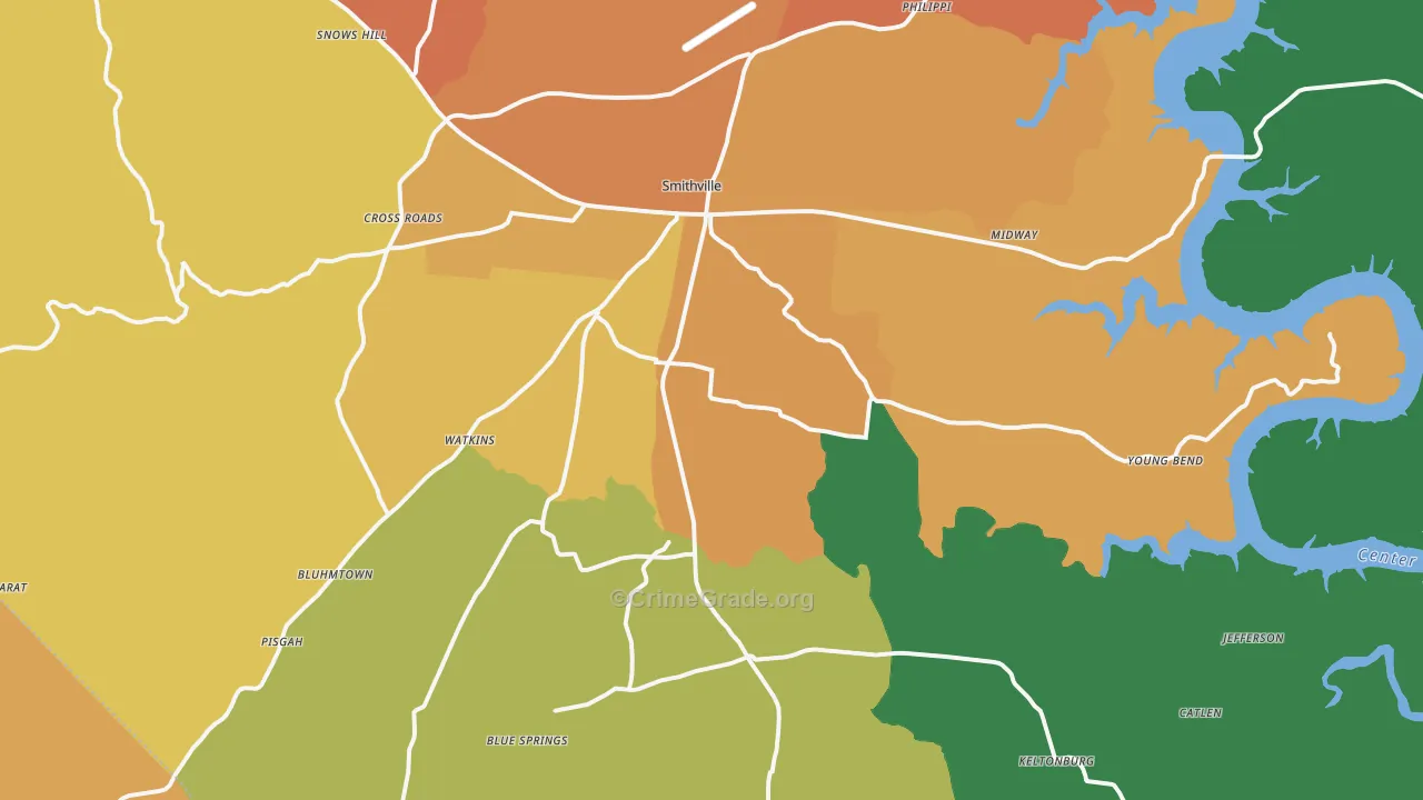 Smithville, TN Map of Robbery Rates