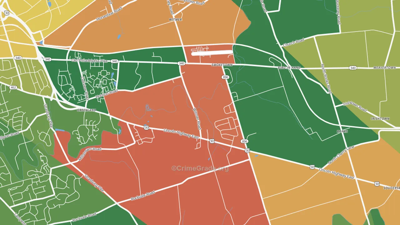 Smoketown, PA Map of Robbery Rates