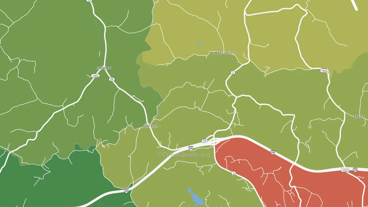 Smoky Valley, KY Map of Robbery Rates