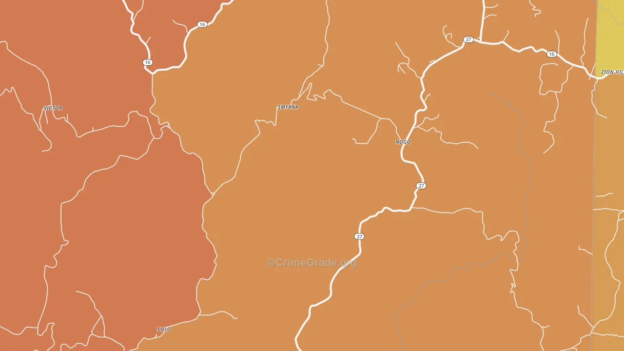 Smyrna, AR Map of Robbery Rates