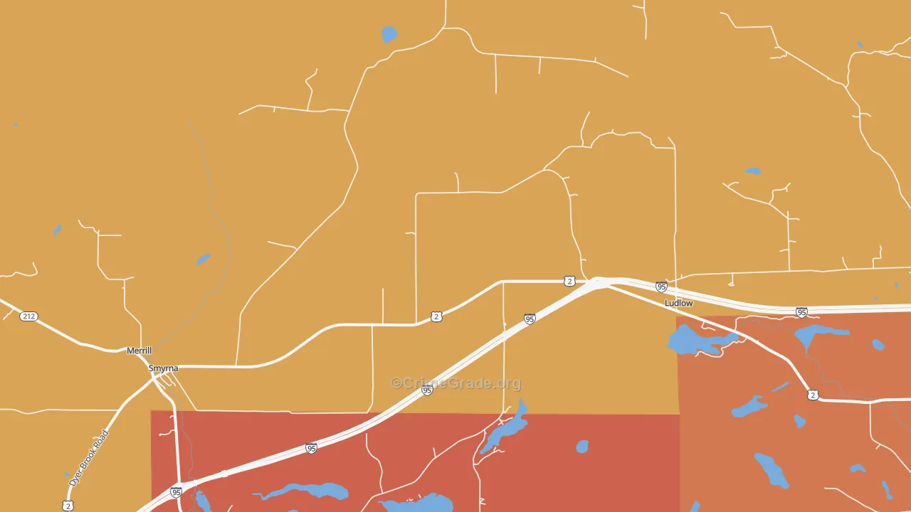 Smyrna Center, ME Map of Robbery Rates