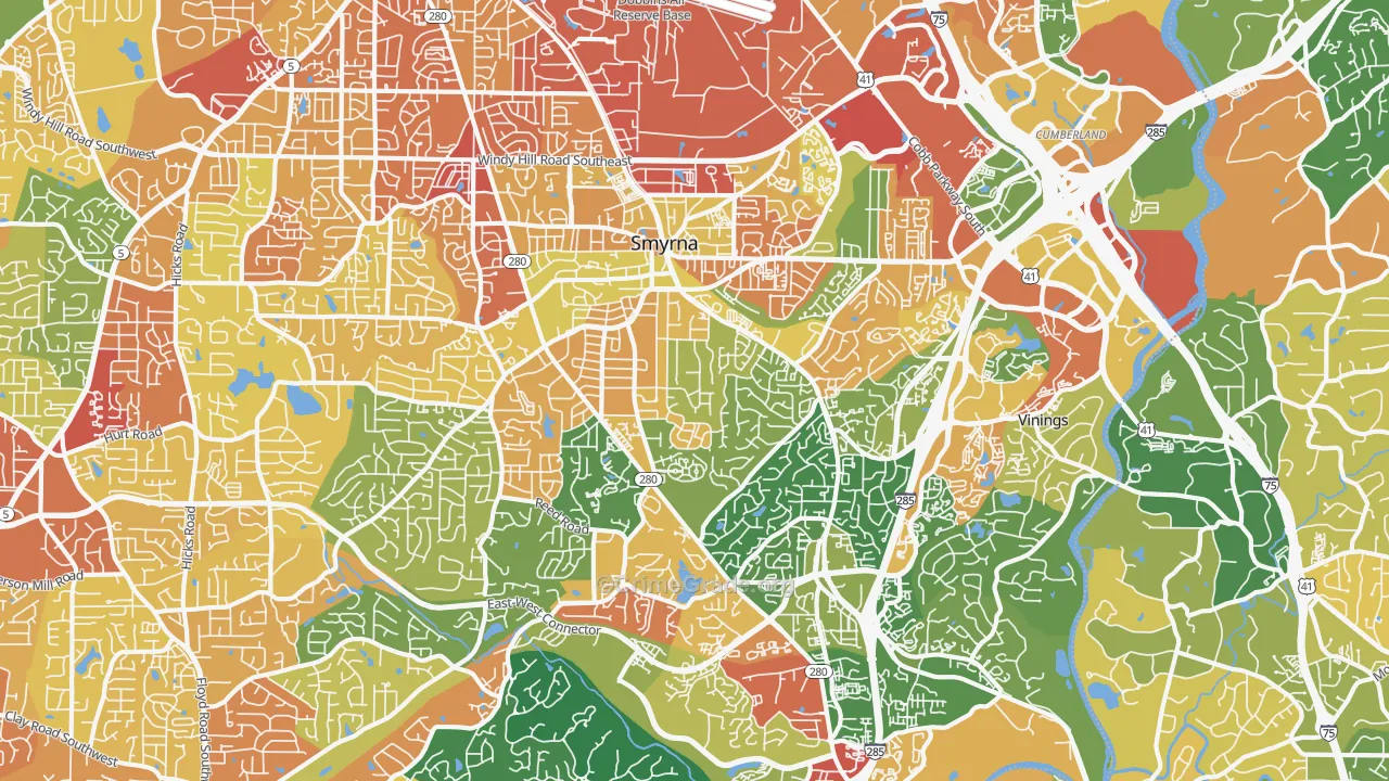 Smyrna, GA Map of Robbery Rates