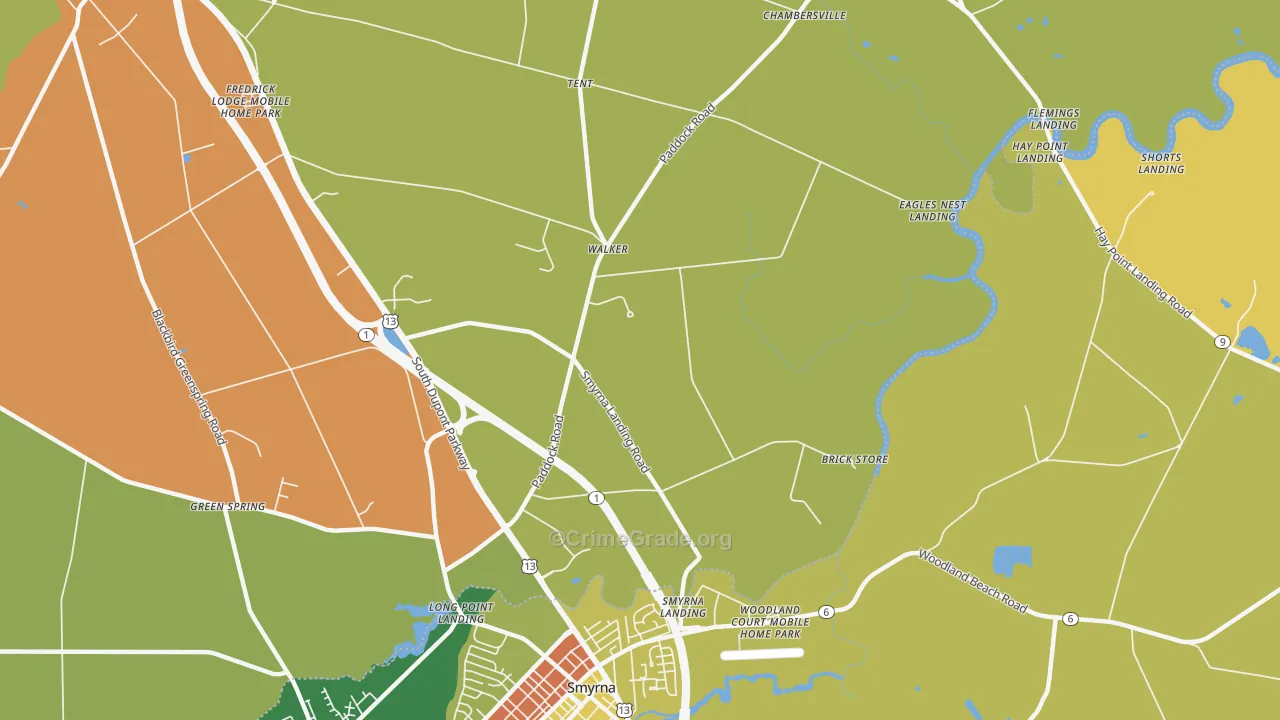 Smyrna Landing, DE Map of Robbery Rates