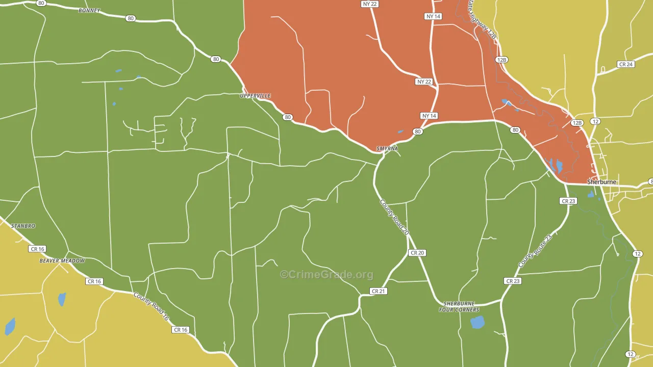 Smyrna, NY Map of Robbery Rates