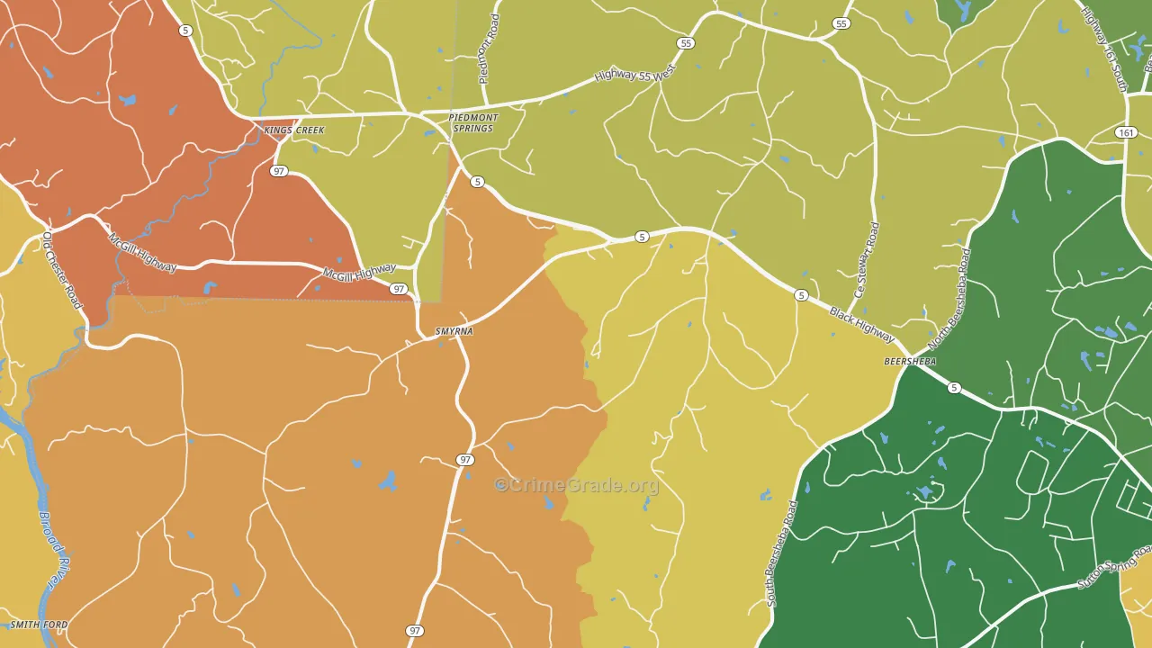 Smyrna, SC Map of Robbery Rates